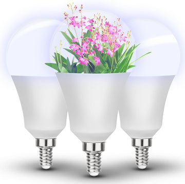 E12 Candelabra Small Base Grow Light Bulbs with Blue Red 5000K LEDs, 3 Pack