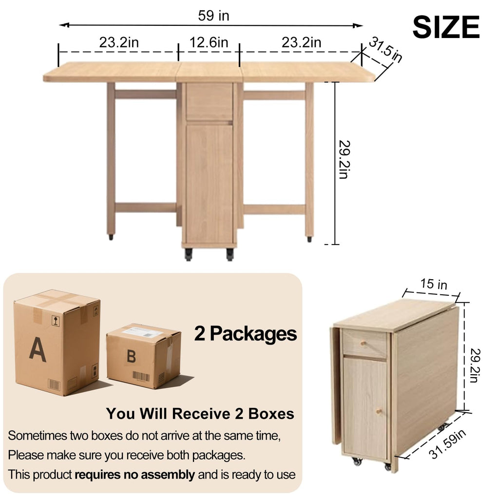 Folding Dining Table Set, Saving Space Extendable Drop Leaf Table