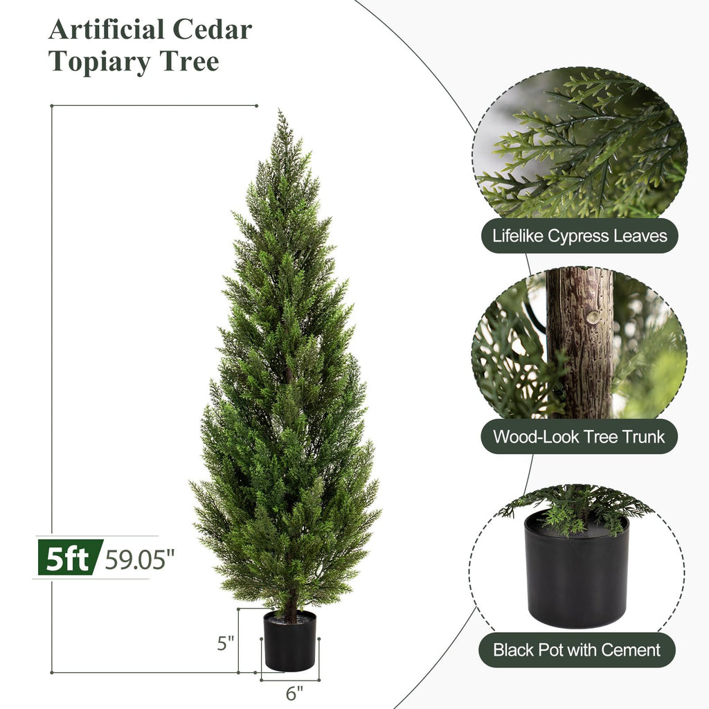 5FT Artificial Topiary Trees, Tall UV Resistant Fake Cedar Tree for Outdoor, Faux Shrubs Plants Artificial Cypress