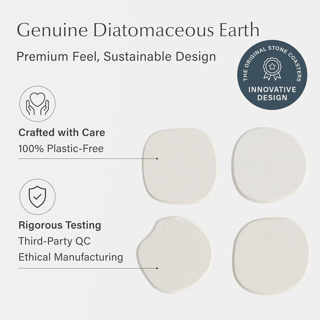 Home Stone Coasters Set - Diatomaceous Earth Water-Absorbing Drink Coaster for Coffee Table, Kitchen or Bar, Modern - Set of 4