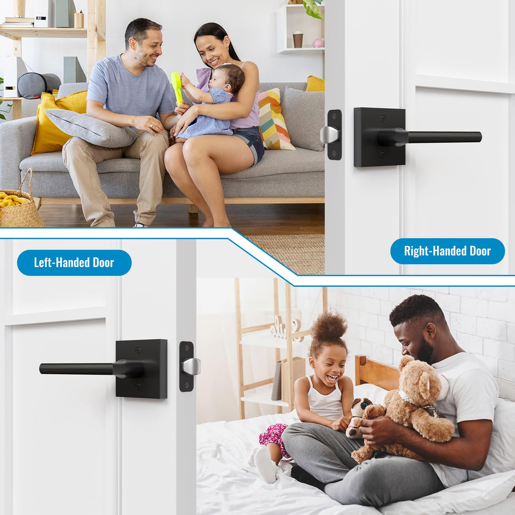 6 Pack Matte Black Passage Door Lever,Interior Non-Locking Leversets
