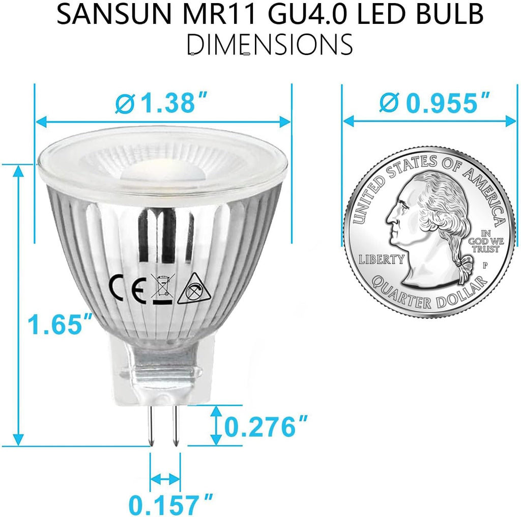 MR11 Gu4.0 Bi-pin LED Light Bulb 3W 12VAC/DC Low Voltage LED Spotlights for Outdoor Landscape Lighting and Indoor