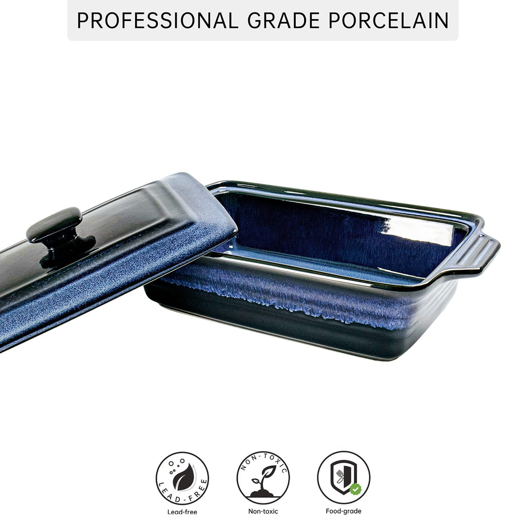 Casserole Baking Dish with Lid - Ceramic Blue Lasagna Pan 3.2 Quart, Large Covered Bakeware Set 9x13 for Cooking