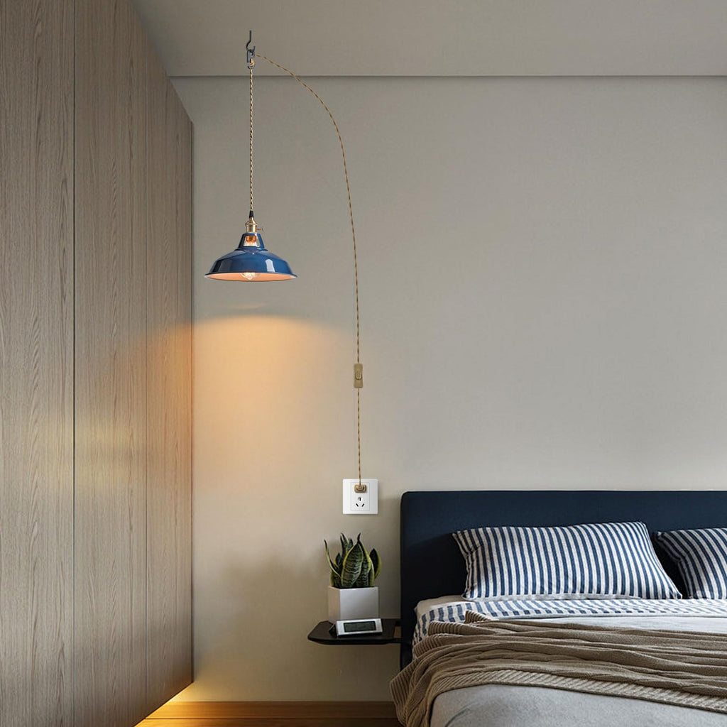 Farmhouse Plug-in Pendant Light-Dark Blue Barn Hanging Light