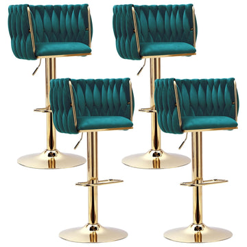 Velvet Bar Stools Set of 4, Adjustable Swivel Counter Height Barstools with Woven Back & Gold Legs, Velvet Bar Chairs