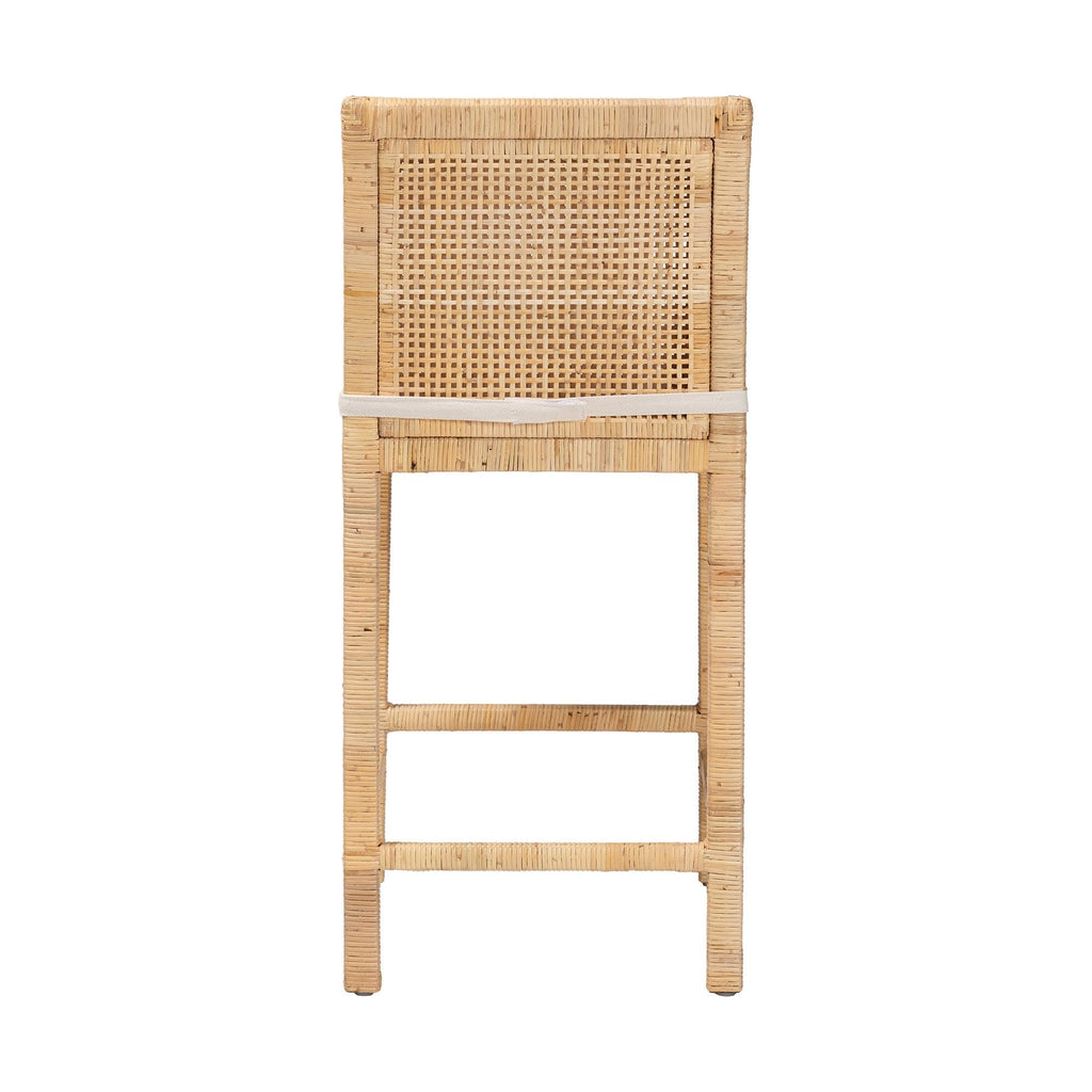 Sofia Rattan Counter Stool with Mahogany Wood Frame - Handwoven Wicker Counter Chair with Removable Cushion, Light