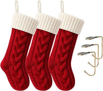 S 18 Inches Classic Cable Knitted Set Large Classic Fireplace Hanging Stockings for Kids,Family Stocking Holiday - Set of 3