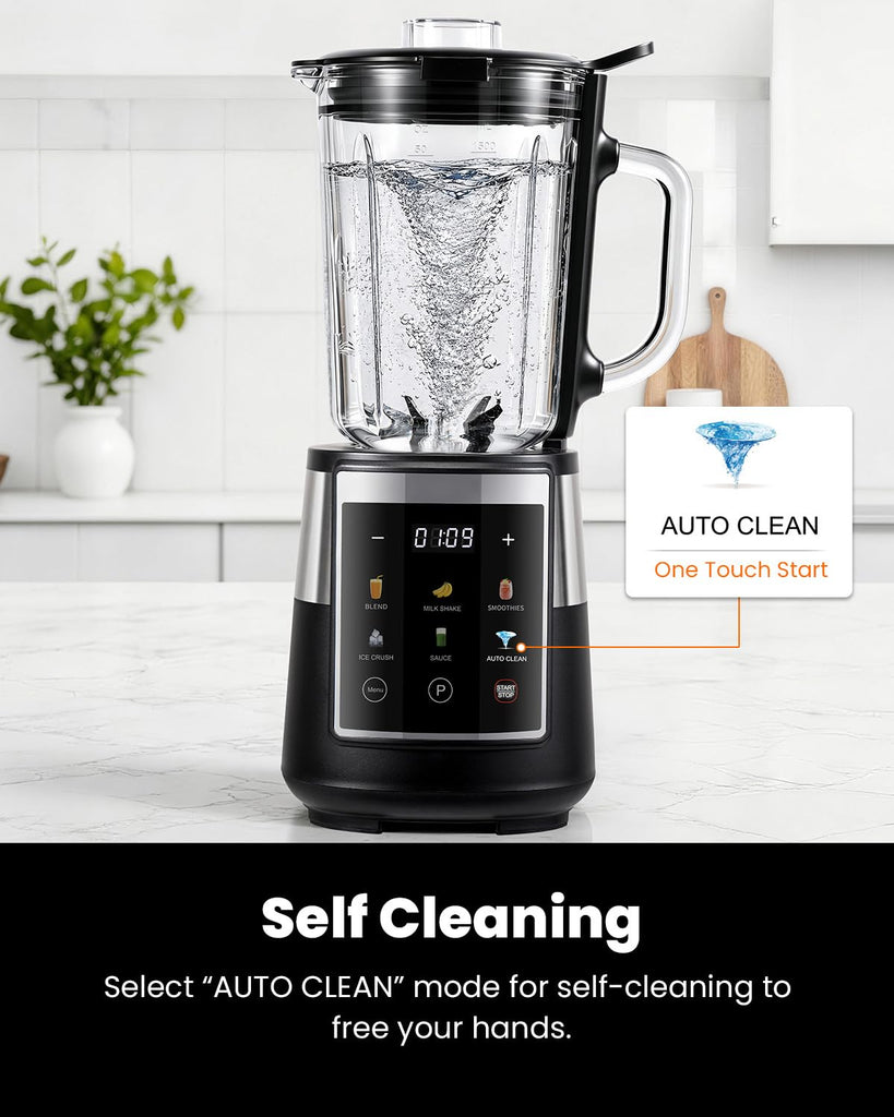 Blender, 1300W Glass Blender with 6 Preset Programs