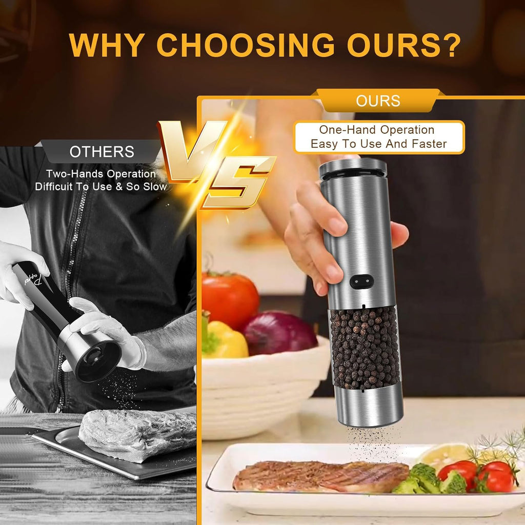 Electric Salt and Pepper Grinder Set USB Rechargeable, Upgraded External Adjustable Coarseness, Stainless Steel