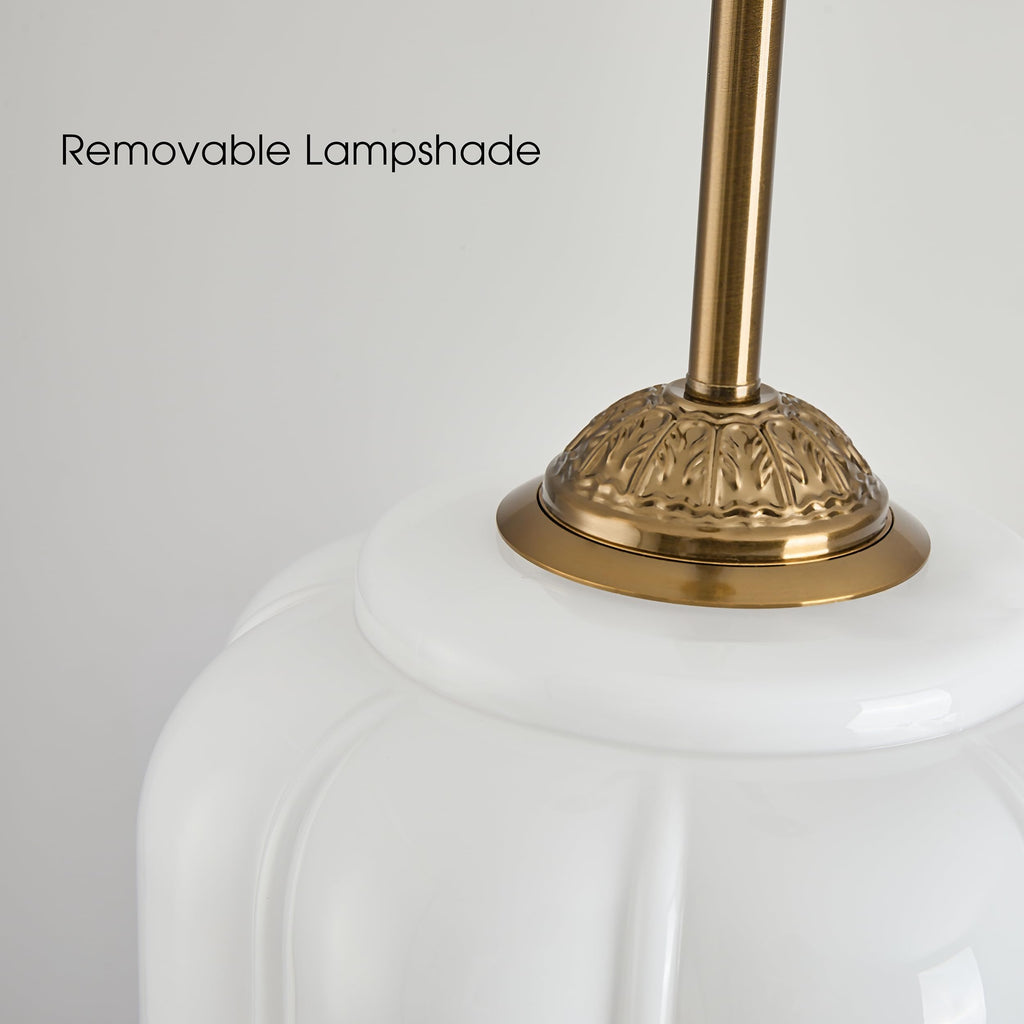 Milk Glass Ceiling Light Fixture, 9.8" Vintage Semi Flush Mount Pendant Light with Antique Brass Finish, Schoolhouse