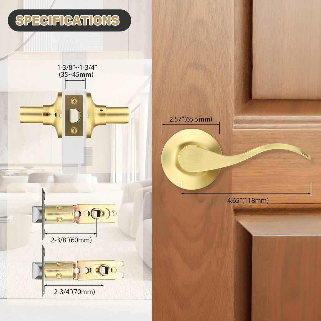 Gold Door Handles Interior Wave Passage Door levers Brushed Gold Interior Door Handles for Hall Closet Reversilble