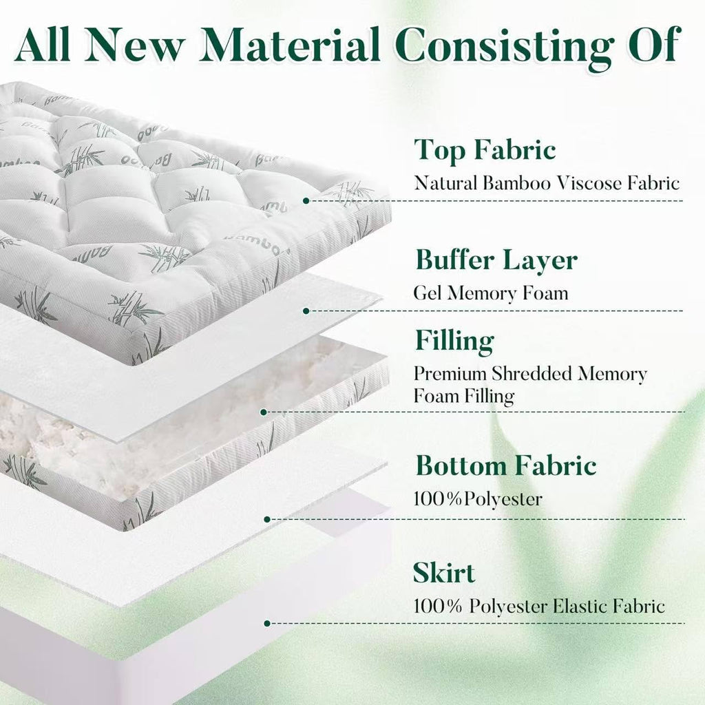 3 inch Memory Foam Mattress Topper Queen Size - Viscose Made from Bamboo Cooling Air Layer for Hot Sleepers,Thick