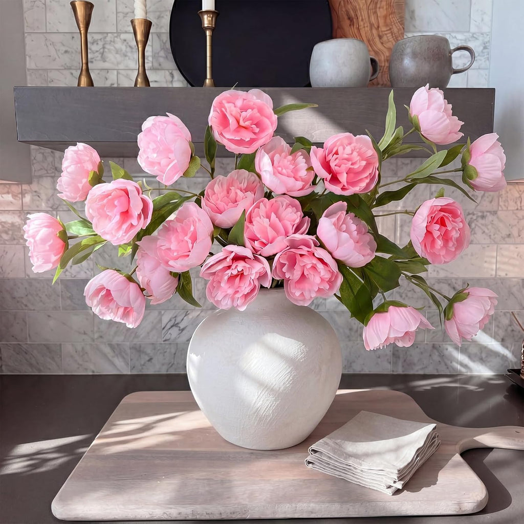 Artificial Peony Flowers, 27" Peony Branches for Vase,Light Pink - Set of 8