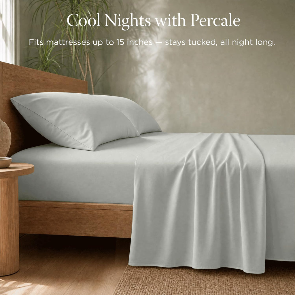 Organic Cotton Twin Sheet Set, Percale, Light Grey, 3-Piece