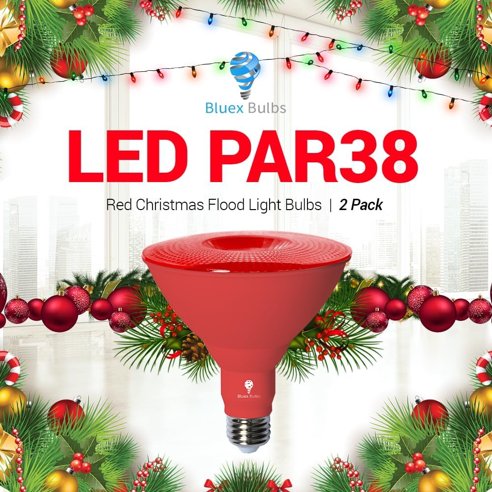 BlueX LED Par38 Flood Red Light Bulb - 18W (120Watt Equivalent) - Damp Rated Dimmable - E26 Base Red LED Lights