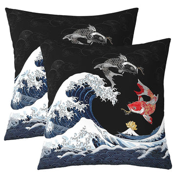 Japanese Style Throw Pillow Covers Set of 2 16x16 inch