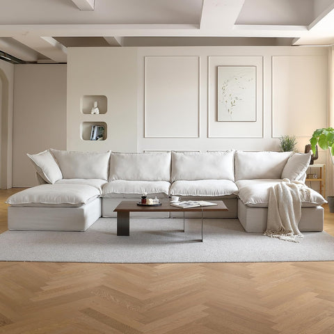 U-Shaped Couches for Living Room, Convertible Sectional Sofa, 162" Modern Deep Seat Soft Cloud Couch, Modular Sectional Sofas with Ottomans, Sofa Cover Removable(Beige) A124-B0F3CVHW3J