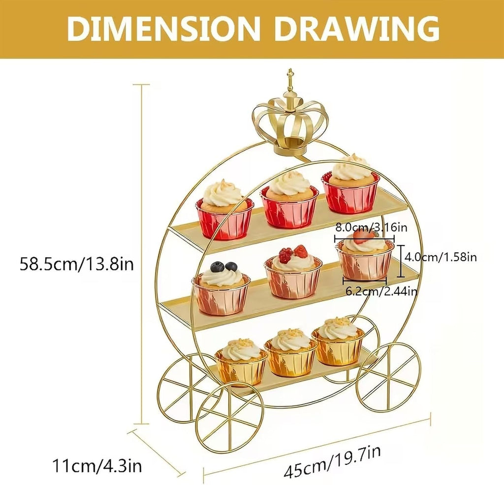 3-Tier Gold Cupcake Stand for Weddings & Parties - Tiered Serving Tray Crown Dessert Table Display Stand Holder
