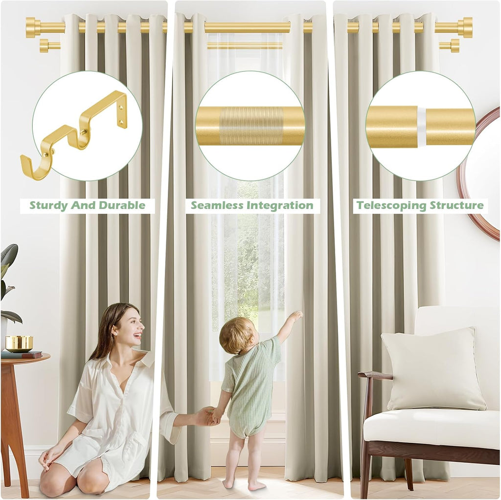 Gold Double Curtain Rods for windows 66 to 120:Adjustable Heavy Duty Double Curtain Rod for Bedroom Living Room,1