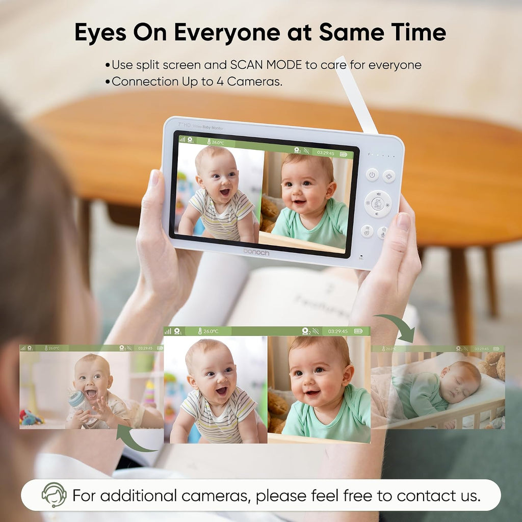 V2.0 1080P Baby Monitor with 2 Cameras, 7" Split Screen No WiFi