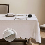 100% French Flax Linen Tablecloths Scalloped Embroidery Rectangle 120Lx60W Inch for Dinners, Parties