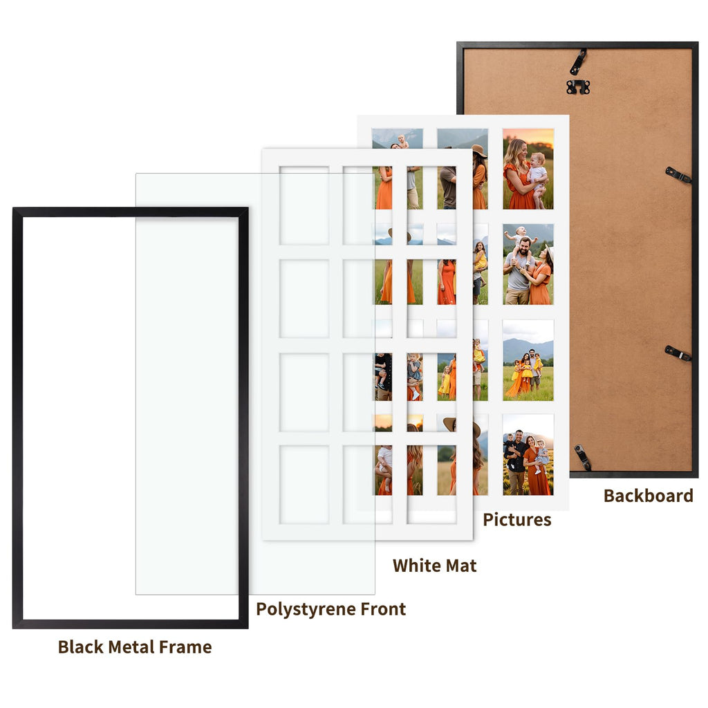 12 Opening Collage Picture Frame 4x6, Black Photo Frame Collage Display Multiple 4 by 6 inch Photos with Mat for Wall