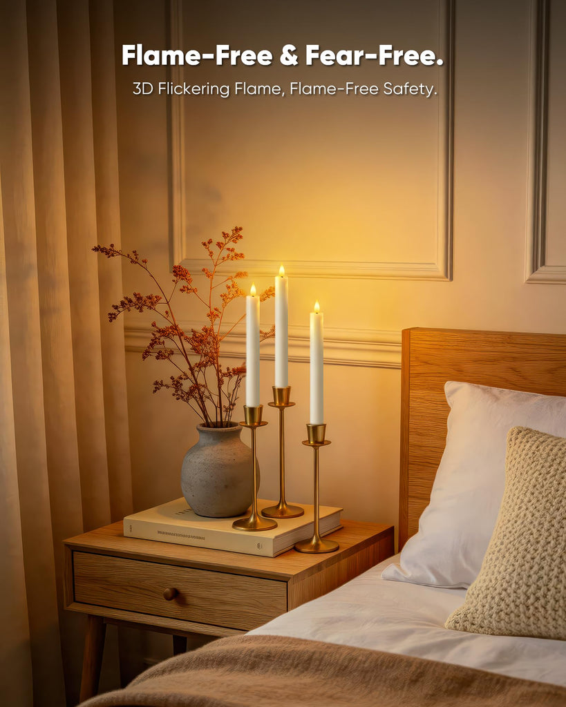 6 Pcs Wax Flameless Taper Candles with Remote Timer and Dimmer, White Candle Sticks Battery Operated, LED Window