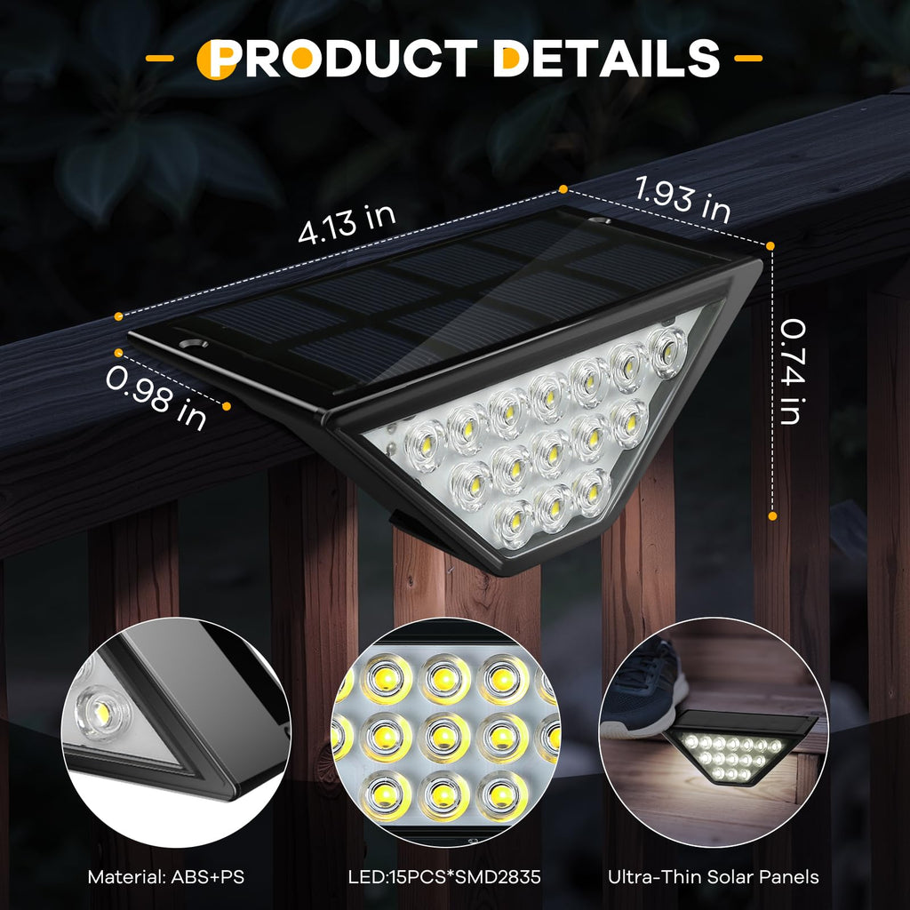 Solar Step Lights for Outside, Solar Stair Lights Outdoor Waterproof, Deck Step Lights for Fence, Patio, Yard, Porch