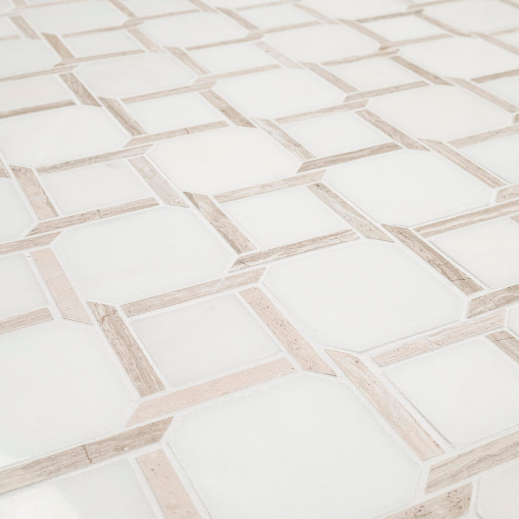 Polished Marble Mosaic Tile | Chateau Lace Geometric | 12" x 12"