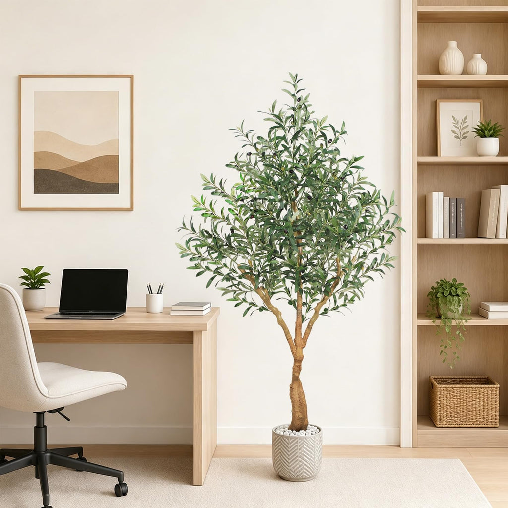 Olive Trees Artificial Indoor, 6FT Tall Faux Olive Tree with Lush Leaves and Lifelike Fruits, Artificial Plants