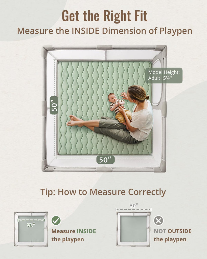 Play Mats for Floor, 50x50 Playpen Mat, Thick Cushioning Padding Foam Playmat for Baby and Toddlers Infants, Non-Slip