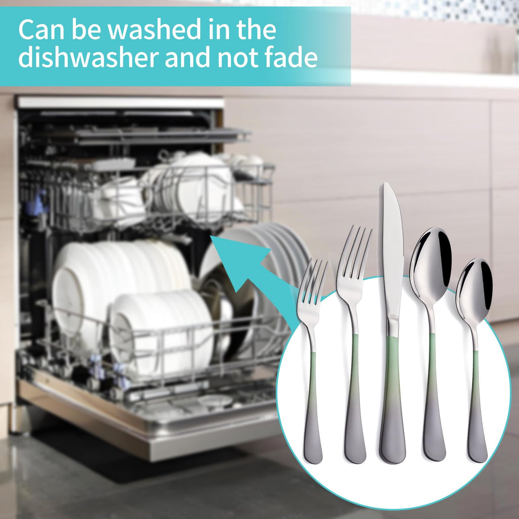20-Piece Green and Gray Silverware Set for 4, 18/0 Stainless Steel Flatware Cutlery Utensils Set, Include Dinner