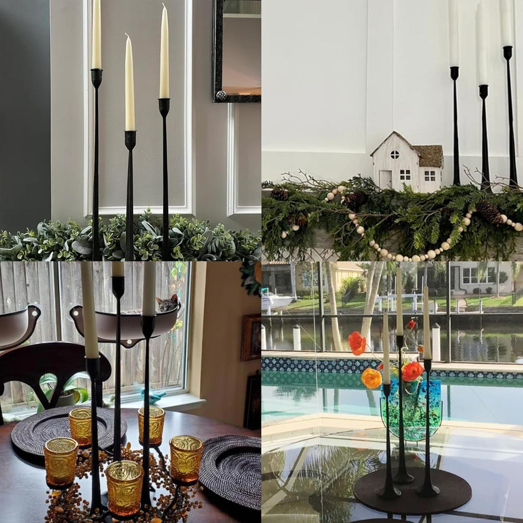 Iron Taper Candle Holder Set of 3, Black Candlestick Holders 19.3"17" 14" Heightening Decorative Candle Stand Set for