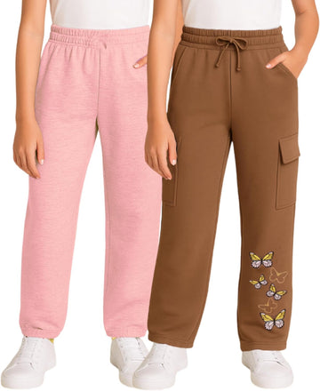 Girls 2 Pack Soft Fleece Cargo and Jogger Sweatpants