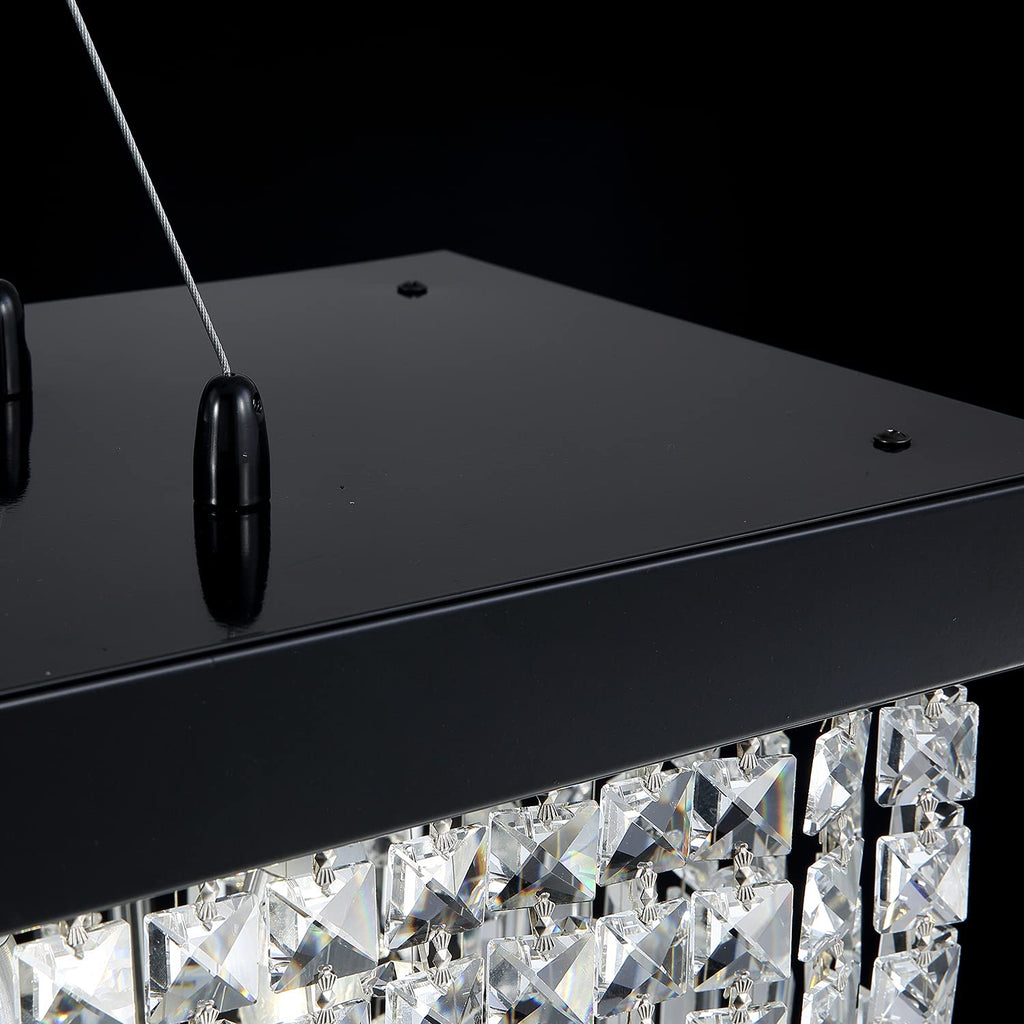 Rectangle K9 Crystal Chandelier Modern Rectangular Pendant Lighting Fixture Kitchen Island Bedroom Black L47'' x