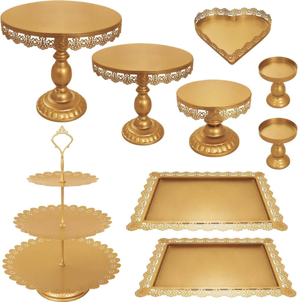 Set of 9 Cake Stands Metal Cupcake Stand Set Multiple Styles Candy Fruit Display Tower Dessert Plate Cake Serving