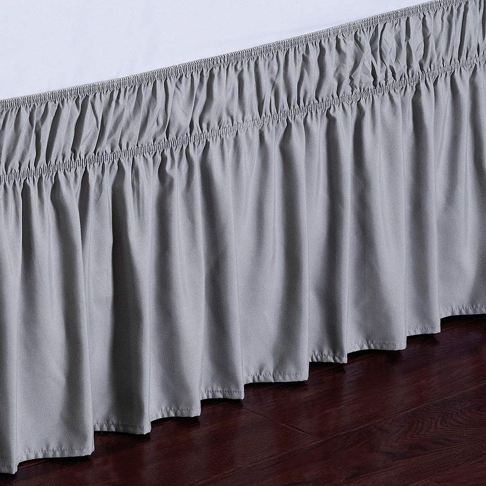 Wrap Around Elastic Bed Skirt for Queen & King Beds, 16" Drop, Grey