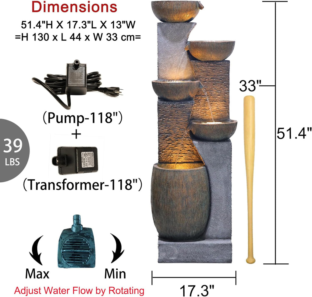 51.4" H Outdoor Garden Water Fountain