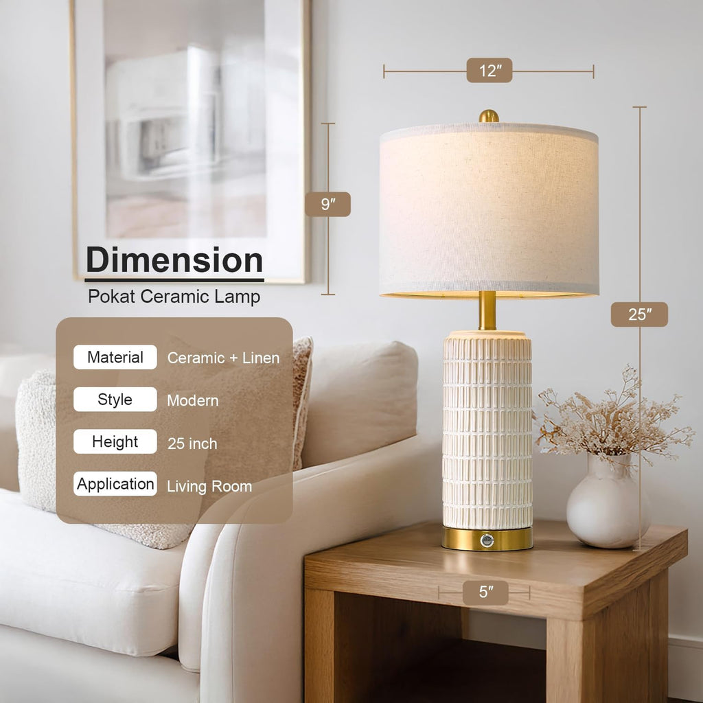 Touch Bedside Table Lamps with USB Ports Living Room, 25'' Dimmable Nightstand Touch Lamps