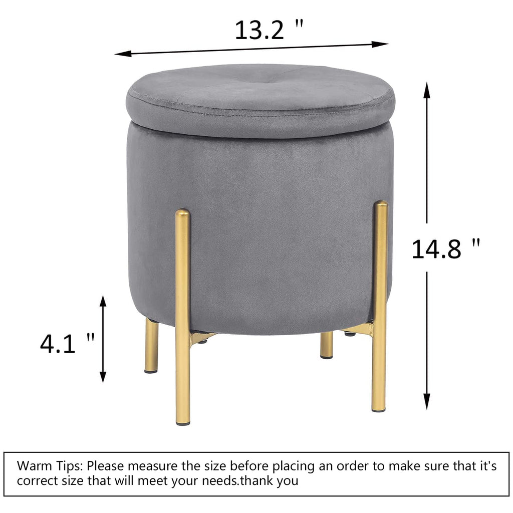 Upholstered Tufted Round Storage Ottomans, Grey Modern Velvet Footrest Ottomans with Storage for Couch