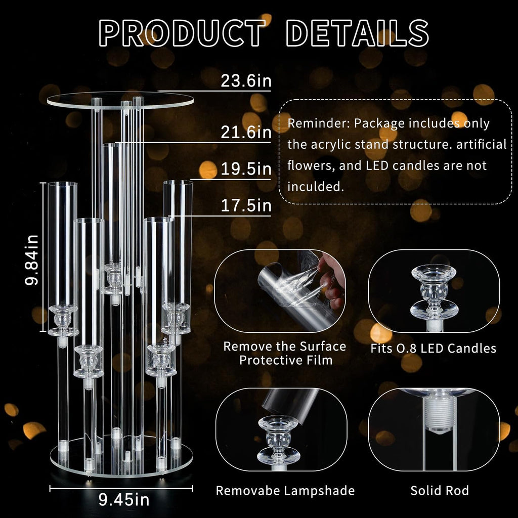 4PCS 5 Arm Candelabra,Clear Centerpiece for Table,Acrylic Centerpiece Stand,Acrylic Candle Holdertmas