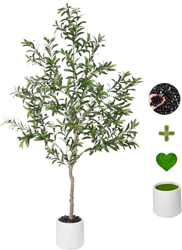Artificial Olive Trees Indoor,Faux Olive Tree with White Planter Pot,Artificial Plants Lifelike Fruits MeetingRoom