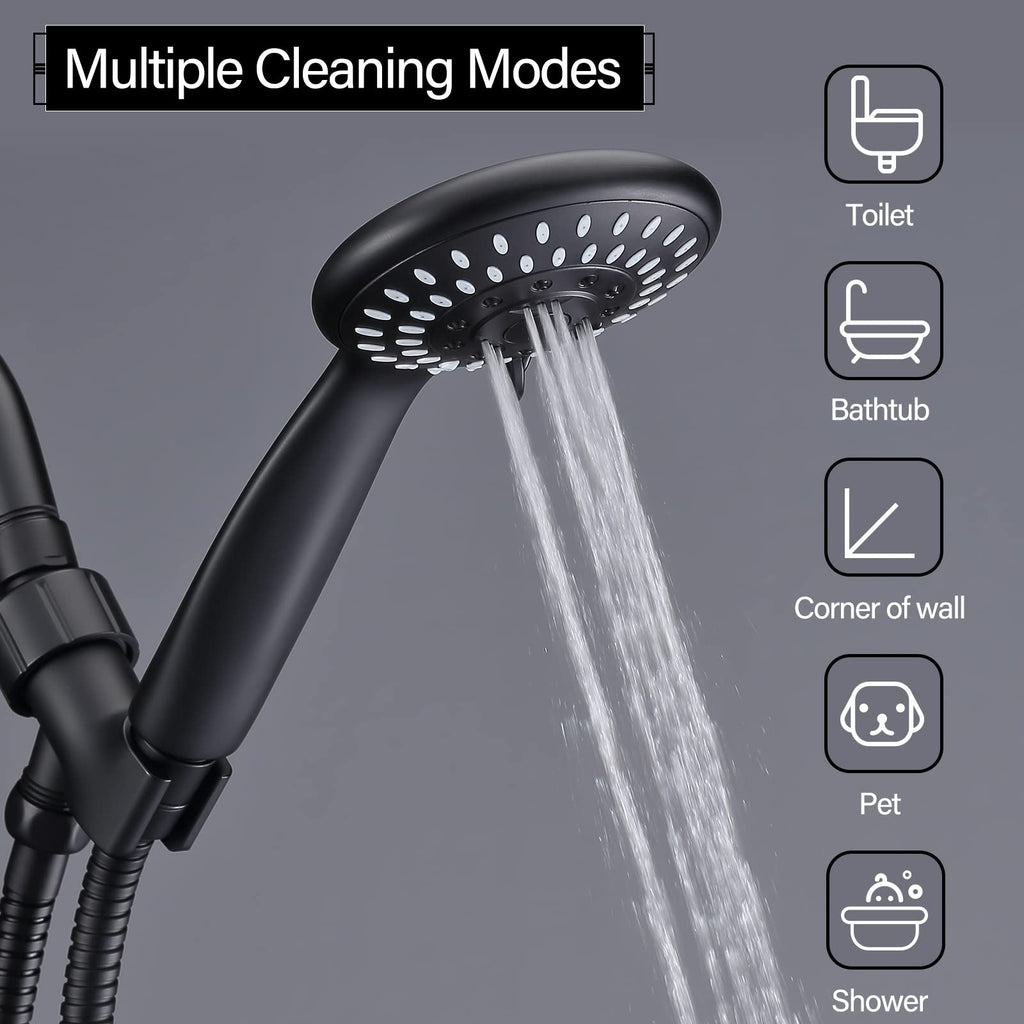 Handheld Shower Head High Pressure 5-Settings with Hose, Matte Black