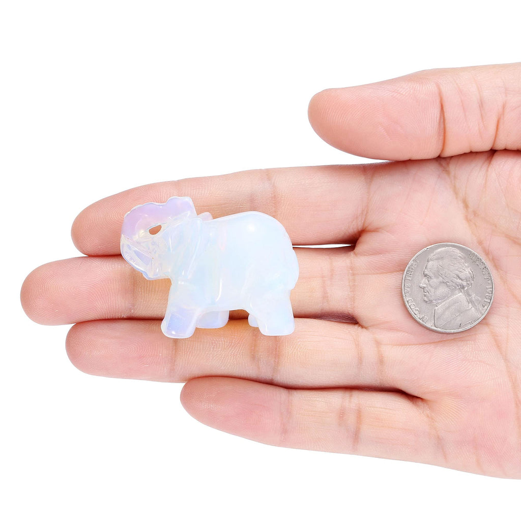 2pcs Opalite Crystal Elephant Decor Carved Gemstones Figurine 1.5''