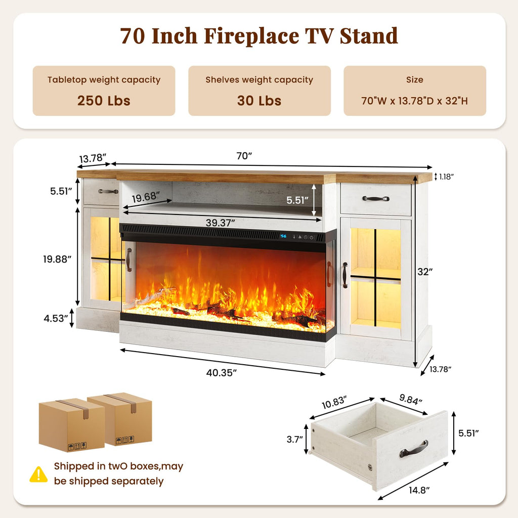70" for TVs Up to 80" & Adjustable Shelves, White