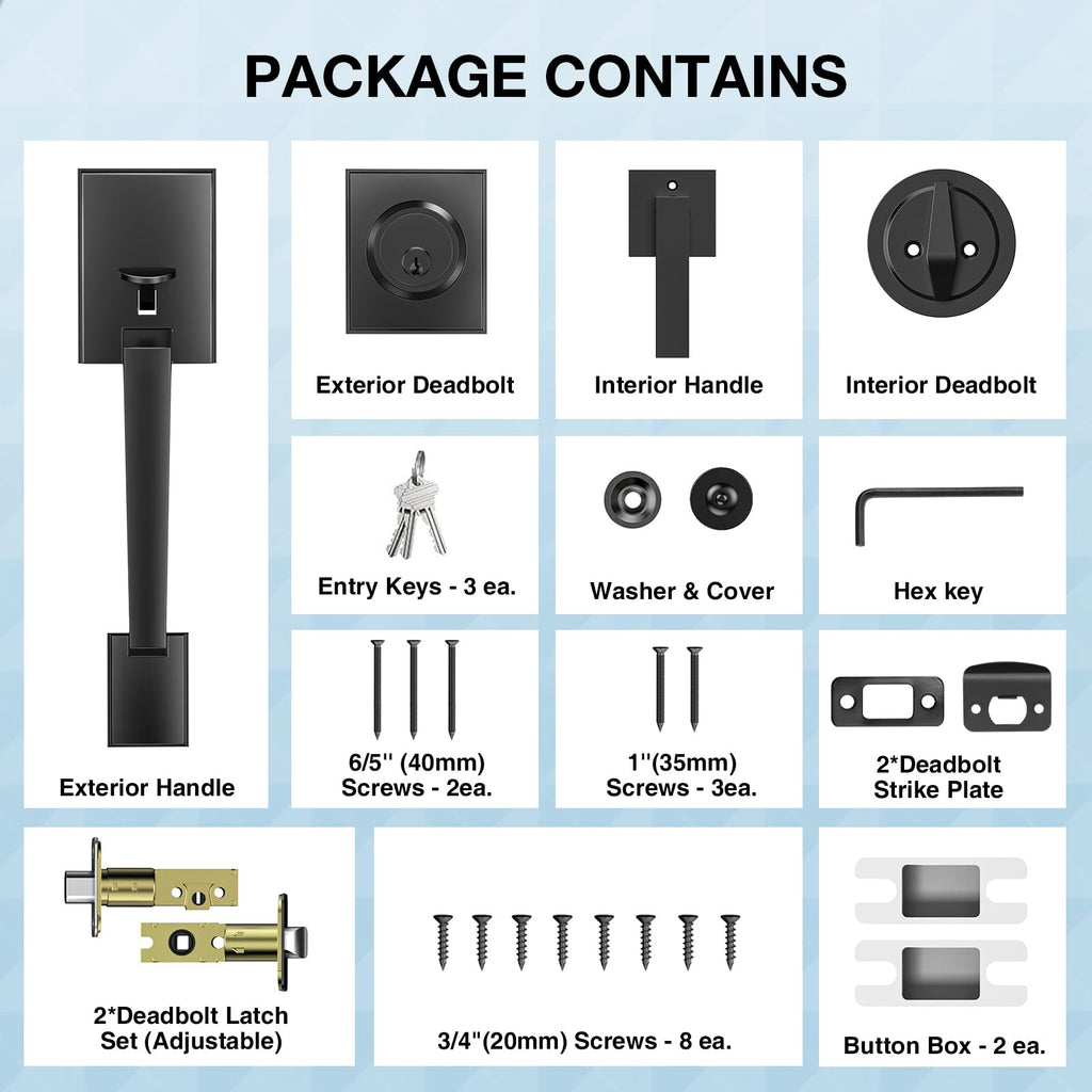 Black Front Door Lock Set for Modern Home Entryway, Apartment