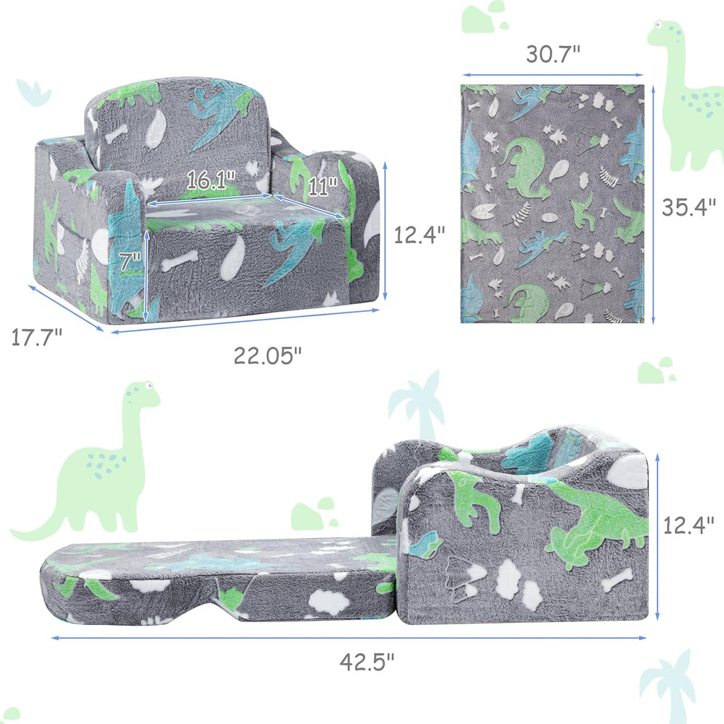 Comfy Kids Sofa Chair, in-1 Fold Out Couch with Blanket