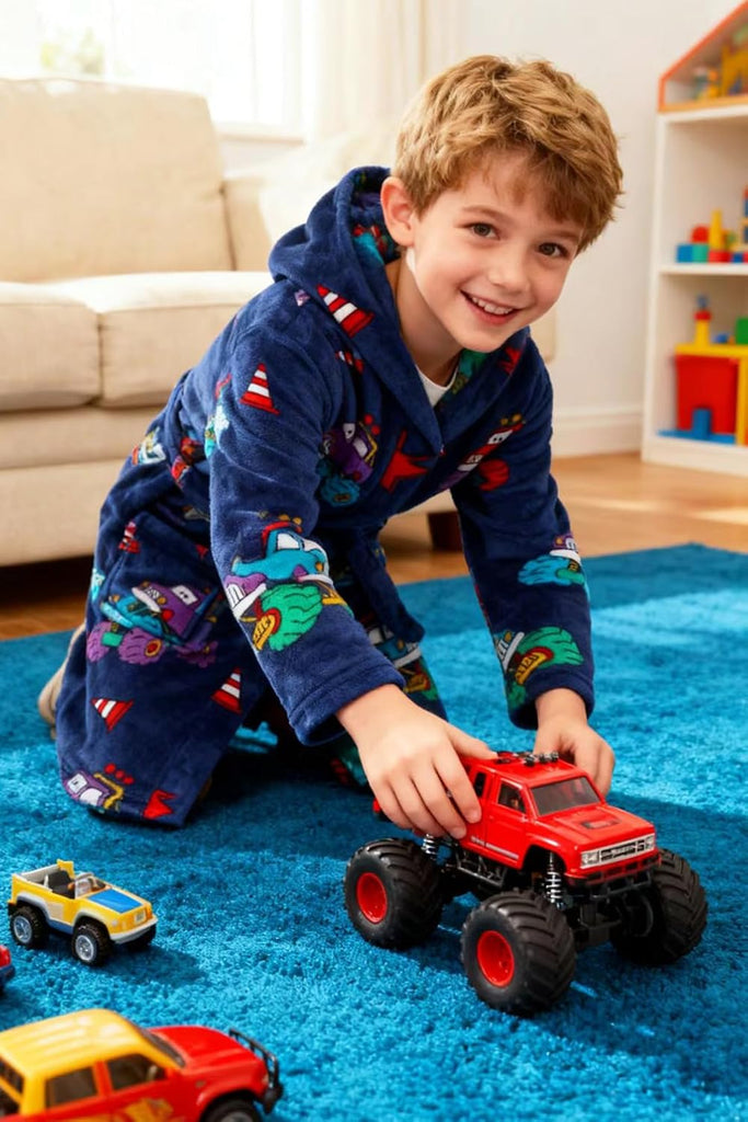 Boys Fleece Robe Sleepwear Hooded Plush Soft Bathrobe for Kids