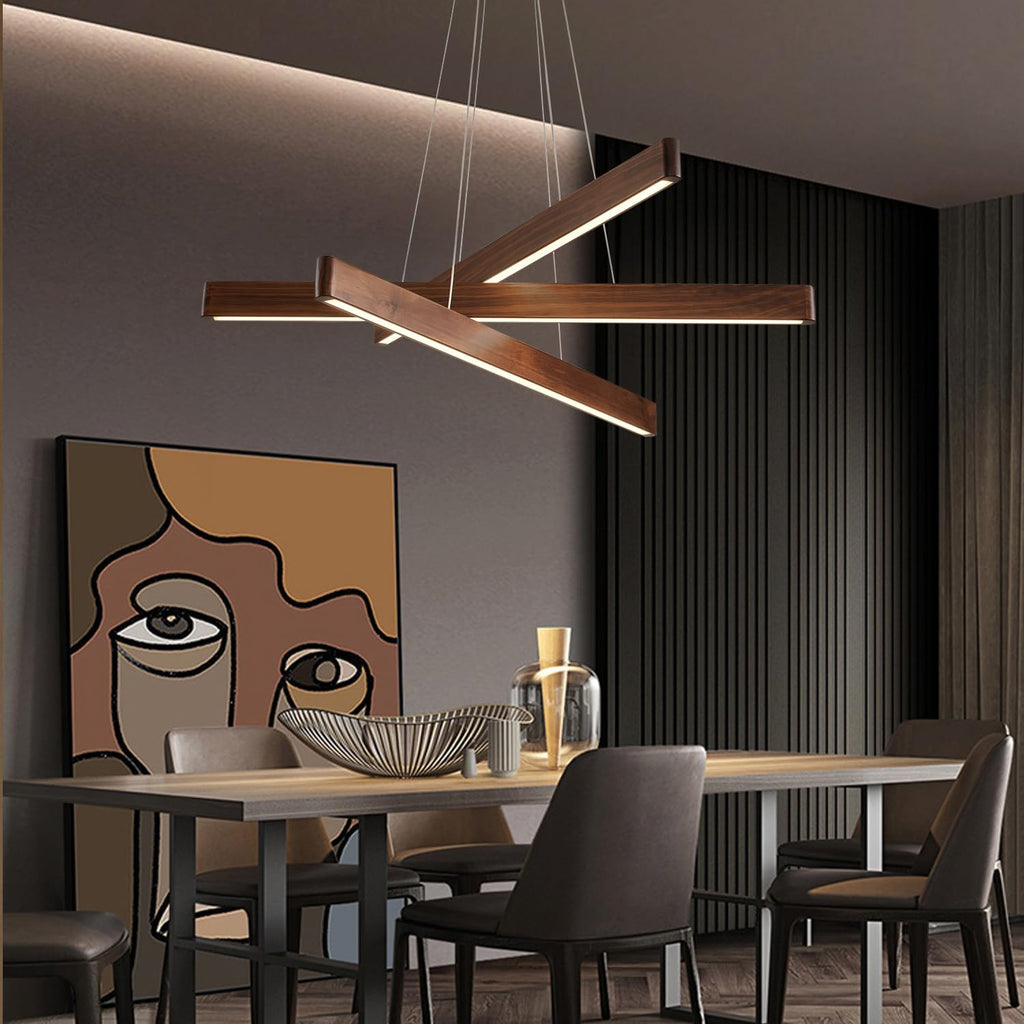 Linear Pendant,Dining Room Light Fixture,Modern Led Chandeliers,Dimmable Wood Ceiling Pendant Light,45W