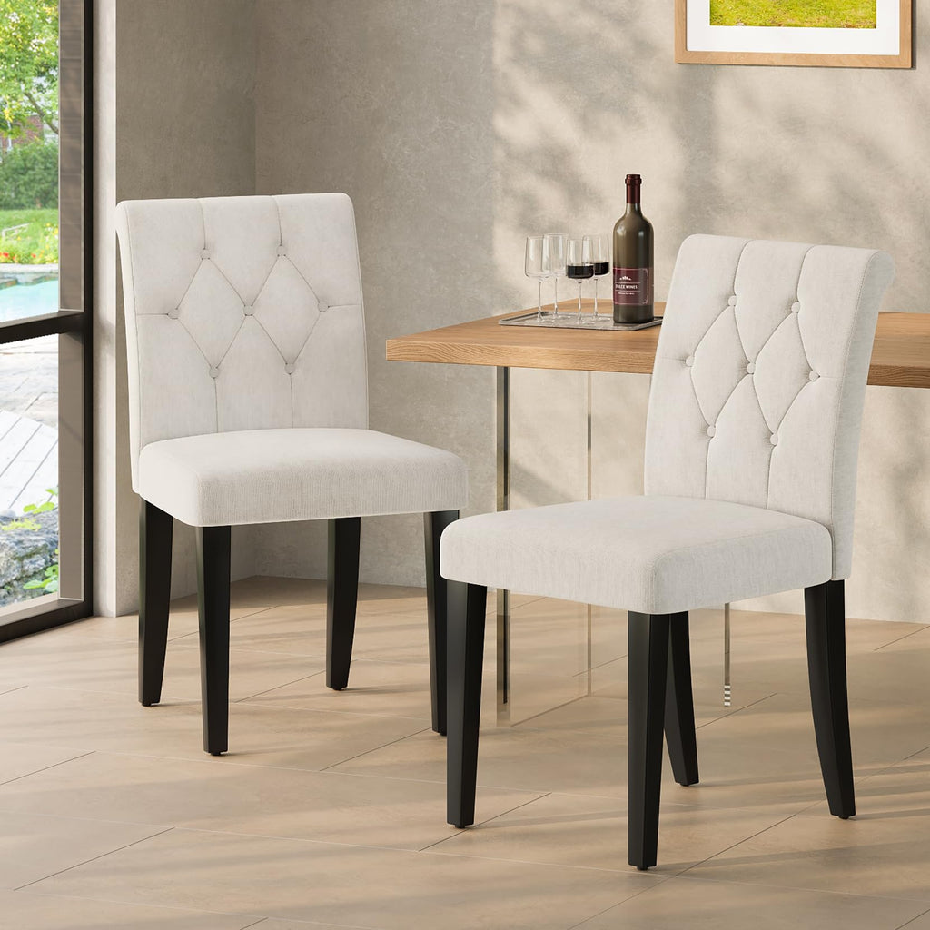 Upholstered Set of 4, Button Tufted Parsons Dining Chair with Solid Wood Legs, Modern Fabric Side Chair